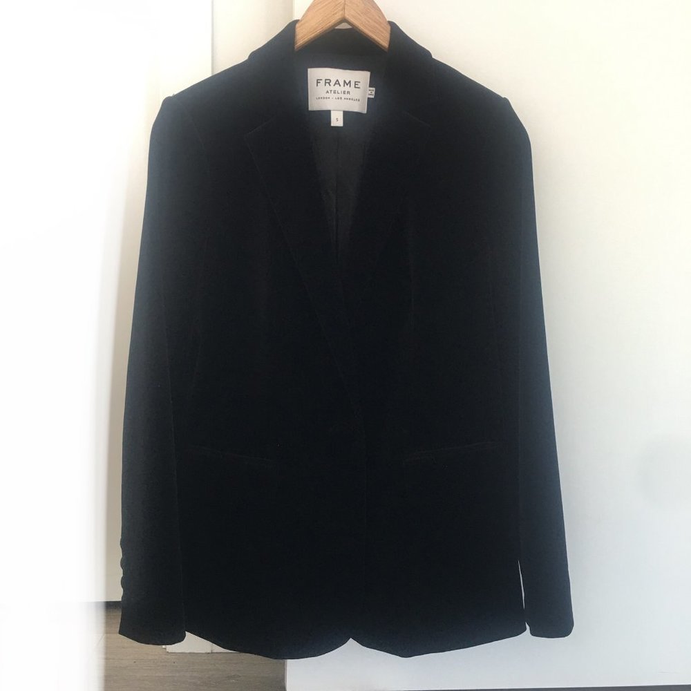 FRAME single breasted velvet blazer, Black, size Small